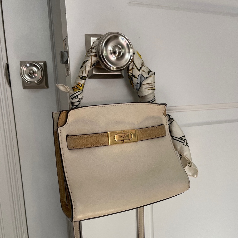Tory Burch // Cream Leather Handbag // Petite Lee Radziwill Double Bag